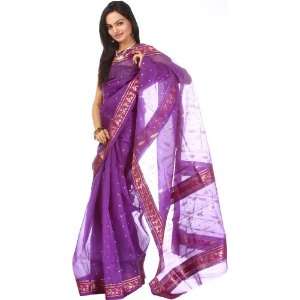    Palace Purple Chanderi Sari with Brocade Weave on Border   Pure Silk