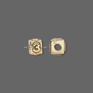  #779 Gold pewter, 8x6mm number cube, number 3   sold per 