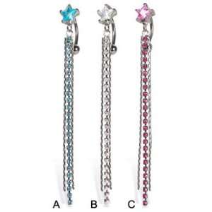  Reversed belly button ring with star and three long 