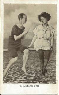 Bathing Suit Couple Romance Swim Pre 1920 Postcard  