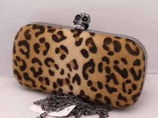 Extraordinary Skull Head Clasp Leopard Fur Clutch Bag Hand Bag   3 