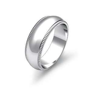  12.8g Mens Dome Milgrain Wedding Band 7mm Platinum Ring 