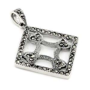  Marcasite Square Pendant With Heart Accents Jewelry