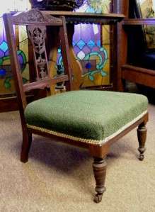 1900 Victorian Chair w Green Seat Covering 1of2  