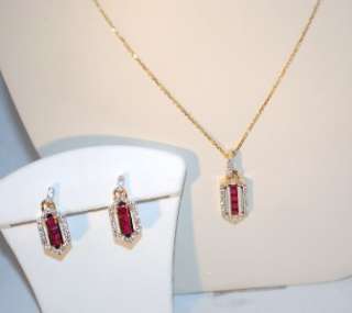 New 14K Gold Ruby Diamond Earrings Pendant Necklace  