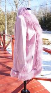 NWT Plus Size ROAMANS Womens Suede Coat MONGOLIAN LAMB Fur Trim 14 W 