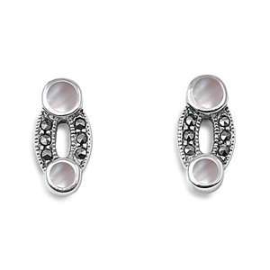  Sterling Silver Earrings with Pearl & Marcasite Jewelry