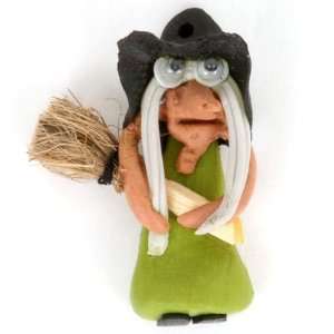  27mm Green Witch with Broom Fimo Clay Arts, Crafts 