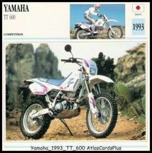Motorcycle Card 1993 Yamaha TT 600 Dual Sport Enduro  