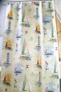 SAILBOAT Shower Curtain Yacht Club Nautical Lighthouse Compass Flags 