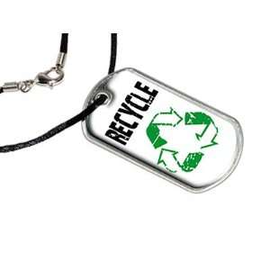  Recycle   Military Dog Tag Black Satin Cord Necklace 
