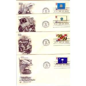  Four First Day Covers State Flags of the United States, SC, MD, MA 