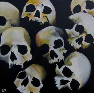 Orginal HALLOWEEN Painting CES Collector Outsider Art Gothic SKULLS 