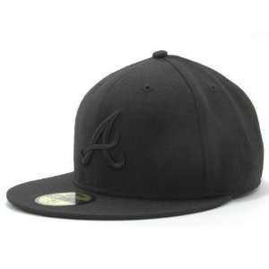 Atlanta Braves Custom New Era Official Fitted Hat   Black Out (Size 7 