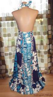 Vintage 60s 70s Op Art Floral BarkCloth HAWAIIAN Maxi Dress Empire 