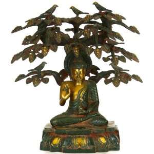  Buddha Under Bodhi Tree   Brass Sculpture