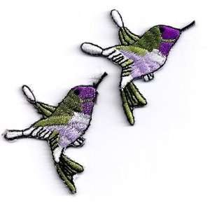 Hummingbird, Lavender, Green & White (2)   Iron On Embroidered 
