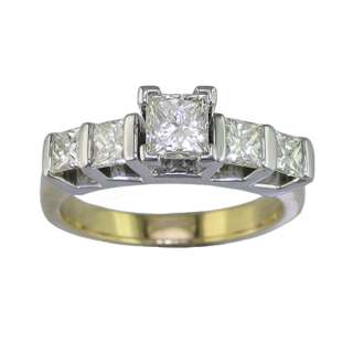 75 CT 5 Stone Princess Cut Diamond Ring in 14K Yellow & White Gold 