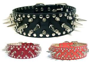 wide Leather Pitbull Dog Collar Spike and Studded  