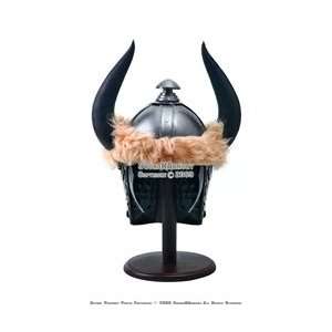   Barbarian Helmet With Horns Arming Cap and Stand