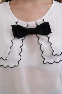 Vintage inspired ALEXA Sheer Cream Black Scallop Bow Tie 3/4 Sleeves 