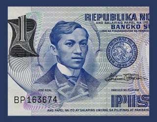 PISO Banknote of PHILIPPINES 1969   Jose RIZAL   UNC  