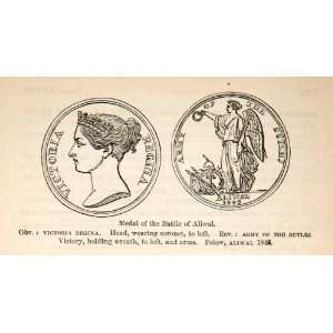  1878 Wood Engraving Medal Commemorate Battle Aliwal Queen 