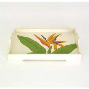 Wooden Party Tray w Floral Accent in White  Kitchen 