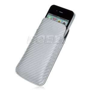  Ecell   SILVER CARBON FIBRE STYLE LEATHER POUCH CASE 
