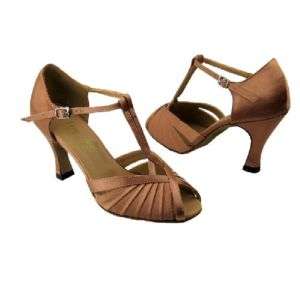 2707 Brown Satin Latin Dance Shoes heel 2.5 Sz 6  