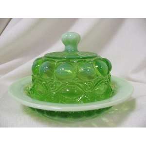  Green Opalescent Eyewinker Pattern Butterdish Kitchen 