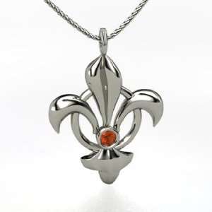  Fleur de Lis Pendant, 14K White Gold Necklace with Fire Opal Jewelry