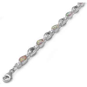   White Opal w/ Round CZ Alternate Stone Eternity Bracelet Jewelry