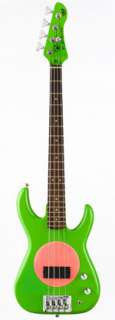  Fleabass Junior 3/4 Size Bass Guitar Green and Pink (Punk 