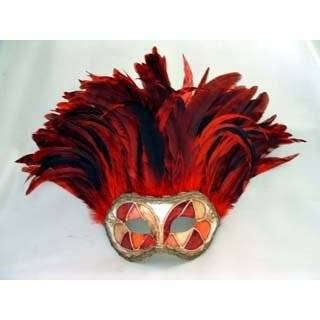 Si Lucia Masquerade Incas Arlecchino Red Tiger Feathers Carnival Mask