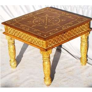  Antique Bone Inlay Work Wood Square Side Accent End Table 