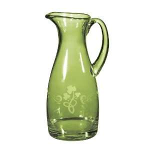   Green Etched Glass Shamrock Small Pitcher
