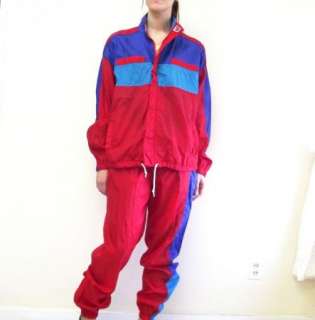 Vtg Adidas Red Blue Nylon Workout Suit Jogging Track Sport Jacket 