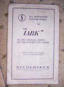 Studebaker Lark Transistor Radio Manual AC 3351 3352 G  