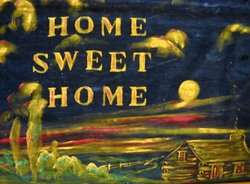 OLD HOME SWEET HOME CABIN HAND PAINTED WALL TEXTILE ART  