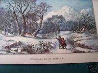 Currier & Ives Print   Woodlands In Winter BOGO  