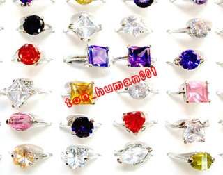 New Wholesale Mixed 50pcs Cubic zirconia Sliver Wonens colorful rings