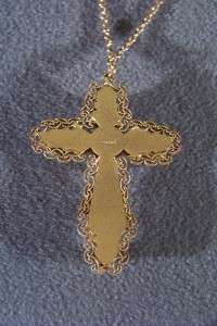   ETCHED SCROLLED FILIGREE FAUX PEARL CROSS PENDANT NECKLACE  