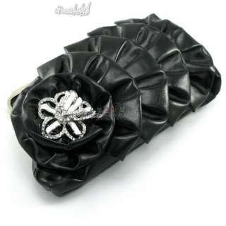 D05B Black Stain 3D Diamante Roses Women/ Lady Evening Clutch Bag 