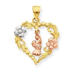  14k Two Tone & Rhodium Mother & Child In Heart Pendant 