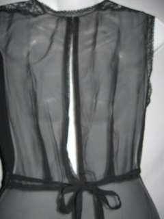 1930 40s Black Sheer Chiffon Bias Cut Nightgown SM  