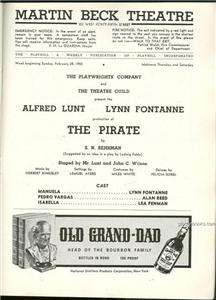 Playbill Lunt and Fontanne in The Pirate February 1943  