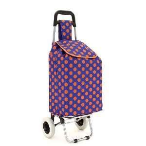 Folding Shopping Market Cart Bag on Wheels ROYAL BLUE w/ Orange Polka 