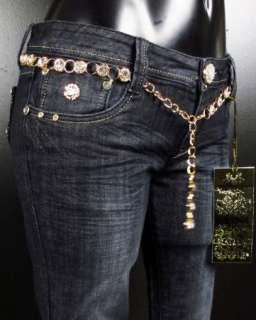 NWT Womens LA IDOL Skinny Jeans GOLD ACCENTS with Gold Belt 1665NR 