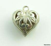 Little HEART CHARM   Sterling Silver Floral 3D Puffy Cute Estate 